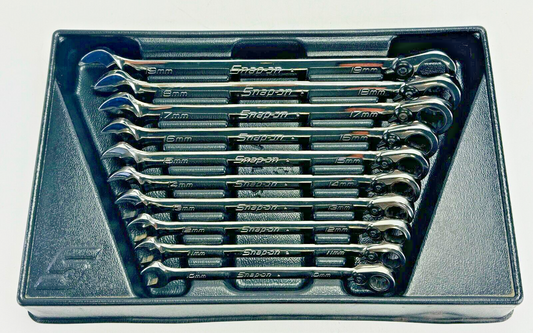 Clean Used Snap-On 10pc Metric Reversible Ratcheting Combination Wrench Set