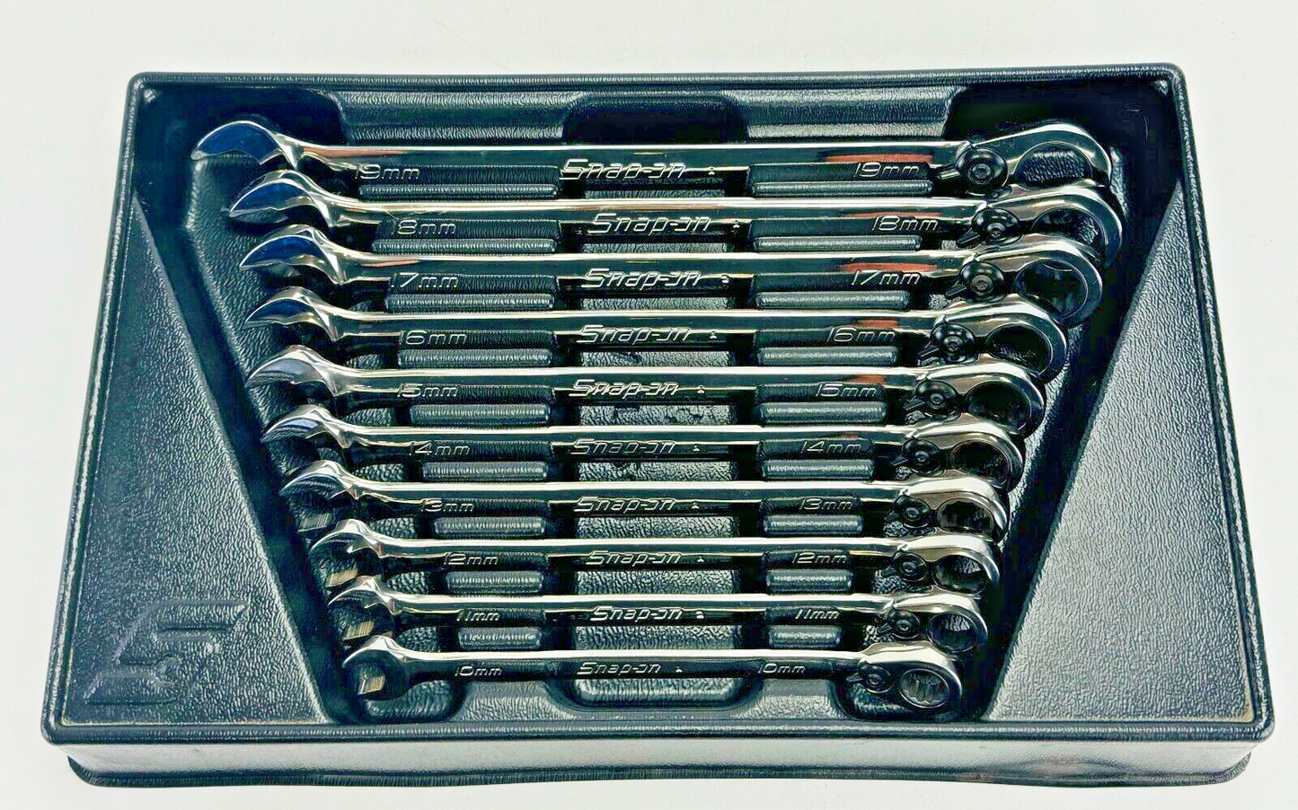 Clean Used Snap-On 10pc Metric Reversible Ratcheting Combination Wrench Set